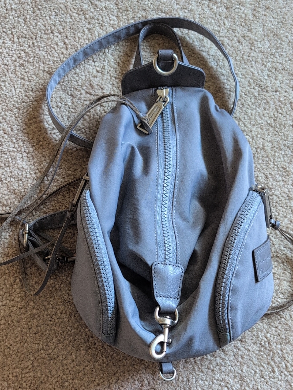 Mini Rebecca Minkoff Julian Backpack. Gray Nylon. I Never Use This Backpack.